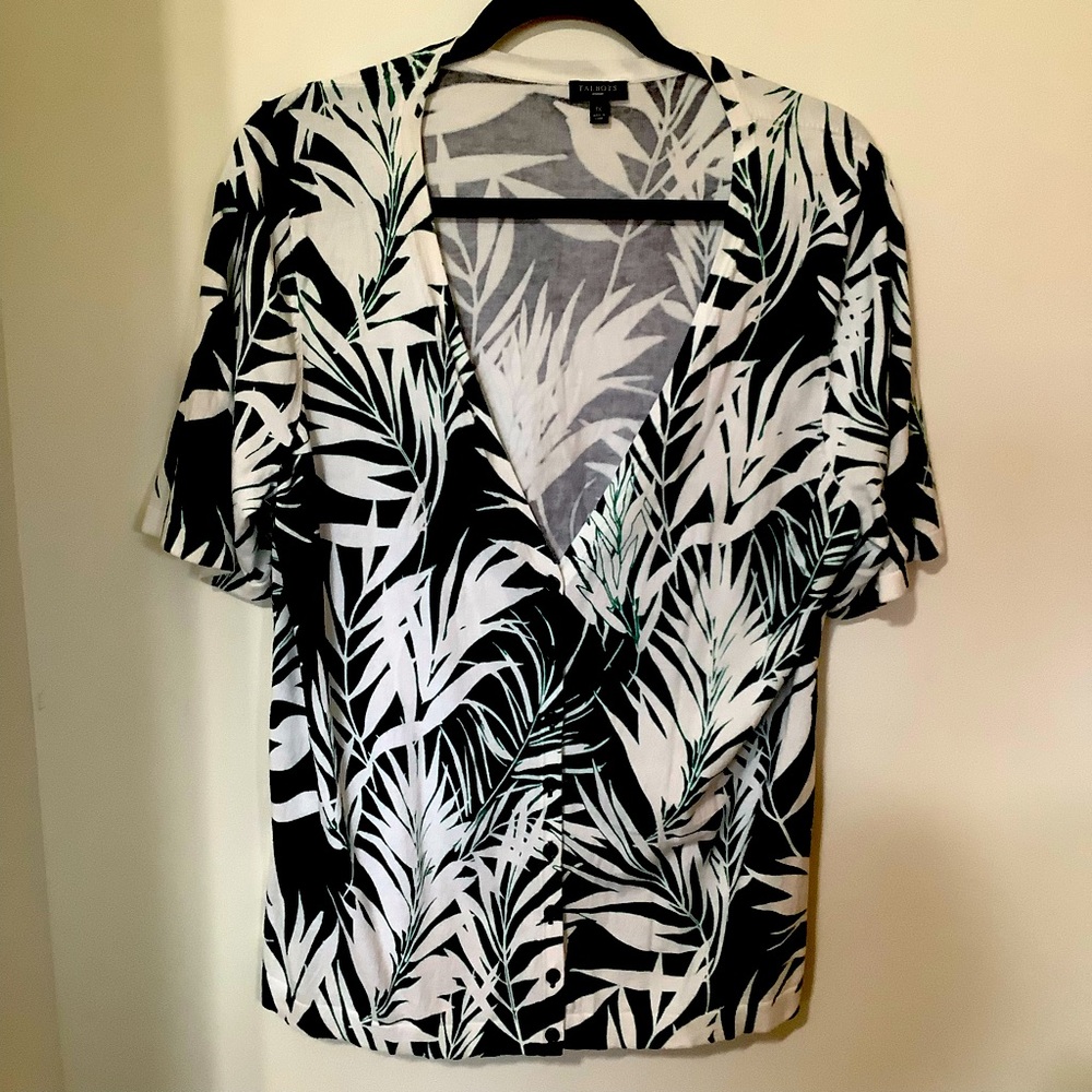 TALBOTS Black & White Leaf Print Women's Top